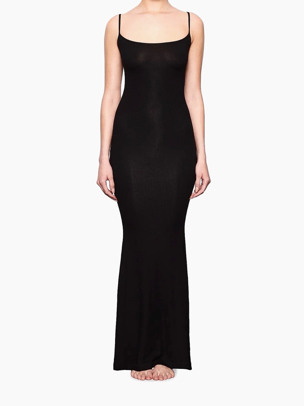 SKIMS Black Ribbed Spaghetti-Strap Maxi Dress